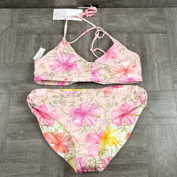 LoveShackFancy Pink and Yellow Bikini Swimwear